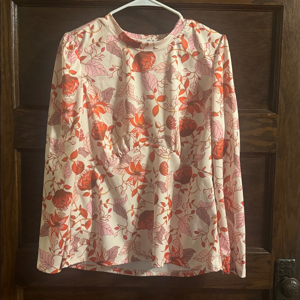 Floral Long Sleeve Swim Shirt, Size L, EUC